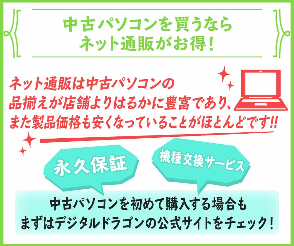 中古パソコンを買うならネット通販がお得！